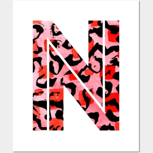 Abstract Letter N Watercolour Leopard Print Alphabet Red Posters and Art